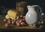 Meléndez, Luis Egidio - Still life with plums, figs, bread and jug
