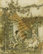 Rackham, Arthur - Kay and Gerda in their garden high up on the roof. Illustration for the tale of The Snow Queen