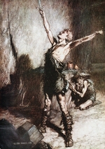 Rackham, Arthur - Siegfried forges his sword. Illustration for Siegfried and The Twilight of the Gods by Richard Wagner