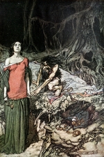 Rackham, Arthur - The wooing of Grimhilde, the mother of Hagen. Illustration for Siegfried and The Twilight of the Gods by Richard Wagner