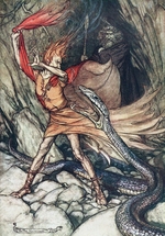 Rackham, Arthur - Ohe! Ohe! Terrible dragon, oh, swallow me not! Illustration for The Rhinegold and The Valkyrie by Richard Wagner