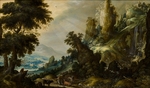 Keuninck, Kerstiaen, de - Mountain Landscape with Waterfall