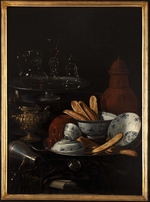 Monari (Munari), Cristoforo - Still Life with Blue Porcelain and Toast