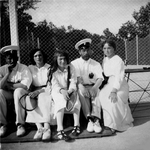 Anonymous - Nicholas II of Russia with daughters on the tennis court