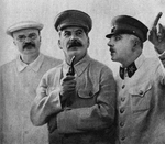 Anonymous - Vyacheslav Molotov, Joseph Stalin and Kliment Voroshilov on the Central Aerodrome, June 25, 1937