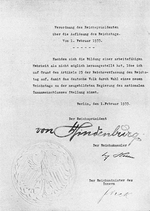 Historical Document - Decree from Hindenburg ordering dissolution of the Reichstag from 1 February 1933