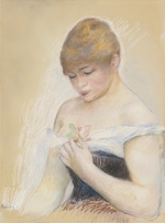 Renoir, Pierre Auguste - Young Woman Holding A Flower. Portrait of the actress Jeanne Samary
