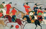 Anonymous - Ghenghis Khan in combat. Miniature from Jami' al-tawarikh (Universal History)