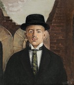 Shiman, Eduard Gustavovich - Portrait of the poet Vasili Kamensky (1884-1961) in a Top Hat