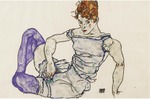 Schiele, Egon - Seated woman in violet stockings