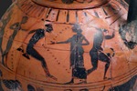 Antique Art - The long jump event at the ancient Olympic Games. Attic black-figured cup