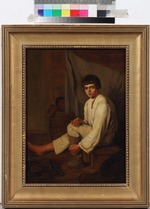 Anonymous - Boy putting bast shoe on