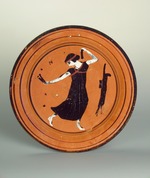 Ancient pottery, Attican Art - Plate with a dancing girl. Attic pottery
