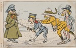 Bigot, Georges - Japanese soldier challenging Russian soldier, urged on by an Englishman and Uncle Sam