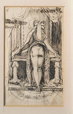 Füssli (Fuseli), Johann Heinrich - Callipyga. Lady with raised skirts, standing in front of a dressing table with phallic supports