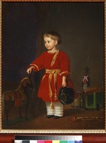 Jebens, Adolf - Portrait of a boy in a red dress with military toys