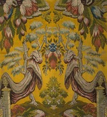 West European Applied Art - Silk fabric with silver thread, satin ground with a brocaded pattern