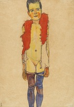 Schiele, Egon - Girl with feather boa