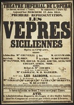 Verdi, Giuseppe - Premiere Poster for the opera Les Vêpres siciliennes by Giuseppe Verdi in Théâtre impérial de l'Opéra, 13.06.1855