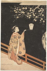 Harunobu, Suzuki - Woman Admiring Plum Blossoms at Night