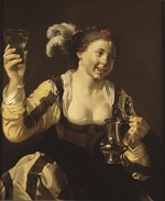 Terbrugghen, Hendrick Jansz - A Girl Holding a Glass (Taste. From the Series The Five Senses)
