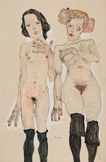Schiele, Egon - Two Naked Girls with Black Stockings
