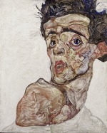Schiele, Egon - Self-Portrait with Raised Bare Shoulder