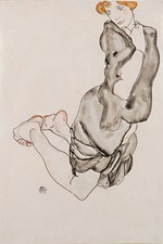 Schiele, Egon - Kneeling Woman with a Gray Cape (Wally Neuzil)