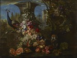 Coninck (Koninck), David de - Still life with fruits and flowers in the garden of an Italian villa