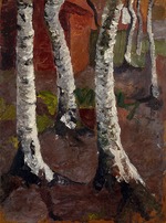 Modersohn-Becker, Paula - Birch trees in front of red house wall