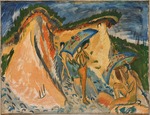 Kirchner, Ernst Ludwig - Fehmarn Dunes With Bathers Under Japanese Umbrellas