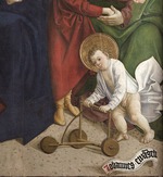 Master of Okolicno - The Holy Kinship. Detail: The infant John the Baptist with a baby walker