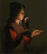 La Tour, Georges, de - A young boy with a pipe, blowing on a firebrand (Le Souffleur à la pipe)