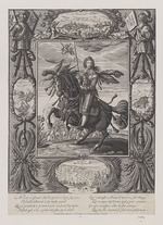 Picart, Jean - Louis XIII on horseback with views of besieged towns and fortresses 
