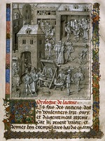 Tavernier, Jean - Market scene and Presentation of the book to Philip the Good. From: Conquestes et croniques de Charlemagne by David Aubert 