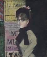 Forain, Jean-Louis - Young woman reading in Front of an Advertising Column