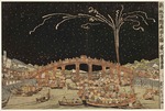 Utagawa, Toyoharu - Fireworks Like Flowers in Bloom at Ryogoku Bridge
