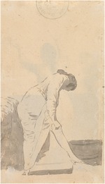 Goya, Francisco, de - Young man stretching his stocking (from the Madrid Album)