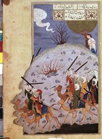 Iranian master - Majnun watching the battle between Nawfal and Laila's tribe