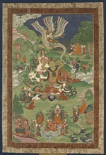 Tibetan culture - Thangka with Scenes from the Life of the Buddha
