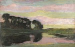 Mondrian, Piet - River landscape with pink and yellowgreen sky