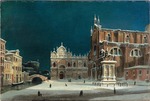 Querena, Luigi - A noctural view of Campo dei Santi Giovanni e Paolo with the West End of the Church and the Scuola di San Marco under snow
