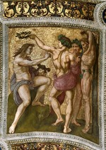 Raphael (Raffaello Sanzio da Urbino) - Marsyas and Apollo. (Ceiling Fresco in Stanza della Segnatura)