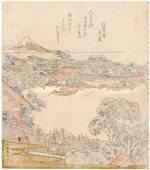 Hokusai, Katsushika - The banks of the Sumida river, Komatomeishi. Triptych from the series Umazukushi (A Series of Horses), left part