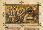 Pierart dou Tielt - The burial of the victims of the plague in Tournai. Miniature from: Tractatus quartus by Gilles de Muisit