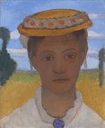 Modersohn-Becker, Paula - Artist's Sister Herma with a wreath of daisies on her hat