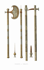 Solntsev, Fyodor Grigoryevich - Battle axe and chekan. From the Antiquities of the Russian State