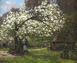 Sisley, Alfred - Printemps, paysanne sous les arbres en fleurs (Spring, peasant woman under flowering trees)