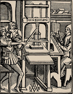 Badius (Badius Ascensius), Jodocus - Prelum Ascensianum: printer's device with the printing press at work