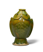 The Oriental Applied Arts - Sancai (three-color glazed) Twin Fish Form Vase